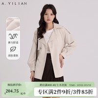 阿依莲简约小个子风衣外套女2024春季新款高级感双排扣系带中长款外套