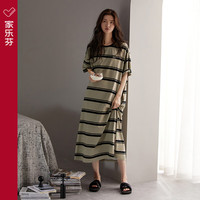家乐芬新款睡裙女睡衣夏季夏天短袖薄款莫代尔凉感家居服条纹休闲可外穿 A824712枯木色