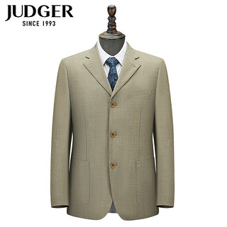 庄吉（Judger）男士条纹西服套装上衣商务休闲单西外套羊毛舒适宽松西装毛料 卡其色 185/108B西服上衣