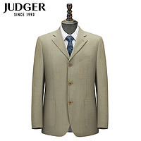 庄吉（Judger）男士条纹西服套装上衣商务休闲单西外套羊毛舒适宽松西装毛料 卡其色 072A/2.16尺/配套双褶西裤