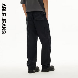 ABLE JEANS 24夏摩登复古黑色洗水工装风宽松梭织运动长裤男 黑色 XS