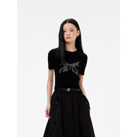 RE'VAN芮范2024春季设计师款甜酷蝴蝶图案毛织短袖RM10601171 黑色 M/38