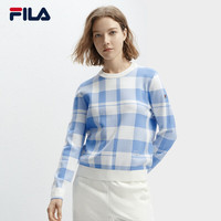 FILA 斐乐女子织衫2024春季时尚休闲方格图案套头毛衣 云山蓝-BU 165/84A/M