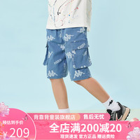 Kappa Kids卡帕中大童夏季休闲裤沙滩百搭风男女童短裤简约时尚裤子 牛仔蓝 120