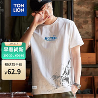 唐狮 TONLION2024夏季新款男字母侧边印花短袖圆领短袖T恤 本白