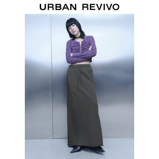 URBAN REVIVO UR2024春季女装简约松紧腰抽绳开叉长款A型半裙UWV540013 中灰 XS