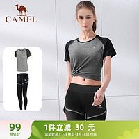 CAMEL 骆驼 运动套装女瑜伽健身服两件套 Y8S1QL8628-1 黑色 S