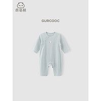 乖奇熊婴儿纯棉连体衣服夏季薄款宝宝哈衣爬服透气居家长袖空调服 青花蓝 80cm