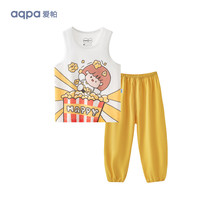 aqpa婴儿背心内衣套装夏季纯棉宝宝衣服薄款分体无袖长裤 爆米花 90cm