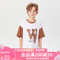 Kappa 卡帕 Kids卡帕儿童夏季短袖简约百搭男女童T恤校园风圆领上衣 咖色 薄款  160