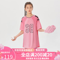 Kappa Kids卡帕中大童长款短袖运动风男女童简约时尚上衣篮球衣T恤 粉色 常规 160