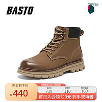 BASTO 百思图 2023冬季新款商场同款时髦工装马丁靴粗跟男短靴30709DD3 卡其色/黑色绒里 39
