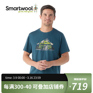 SMARTWOOLSmartwool男女运动短袖美利奴图案T恤吸湿羊毛印花短袖2456 日暮蓝2370-G74 L