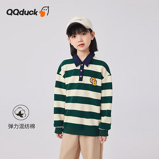 可可鸭（QQ DUCK）童装儿童卫衣女童条纹上衣青少年衣服条纹卫衣绿白条；150