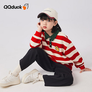 可可鸭（QQ DUCK）童装儿童卫衣女童条纹上衣青少年衣服条纹卫衣红白条；130