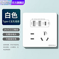 PLUS会员：fdd 国际电工 双USB插座面板 五孔2.1A双USB+type-c