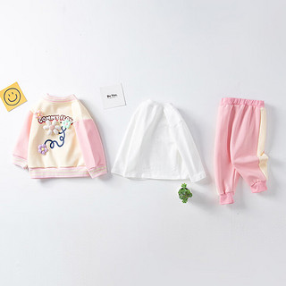 E&Vouge 婴尚 24春秋女童套装儿童婴幼童长袖外套T恤运动长裤套装 粉色 80cm(12-18个月身高73-80cm)