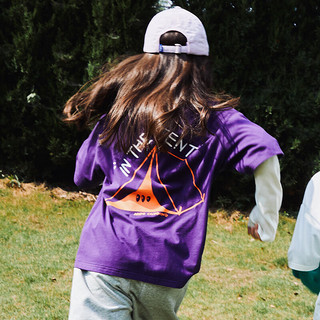 mipo春季 儿童假两件印花T恤休闲男童百搭潮上衣女童 勇敢紫 110cm