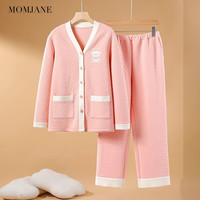 Mom Jane睡衣套装空气棉月子服家居服冬季产后哺乳加厚保暖中长怀孕期 粉色印小熊套装 XXL