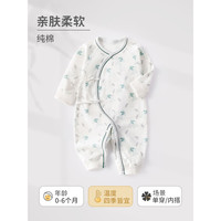 wua.wua新生儿衣服0-3-6月连体衣婴儿衣服春秋纯棉睡衣初生宝宝打底内衣 绿色小鹿 52码 适合0-1个月