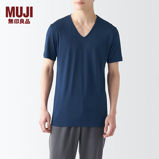 无印良品（MUJI）男式 莱赛尔 V领 短袖T恤 男士背心男款 FA19MC4S 藏青色 XS （160/84A）