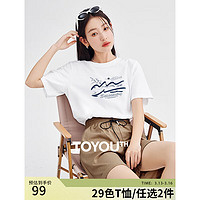 TOYOUTH 初语 多款多色纯棉t恤女2024年夏季图案印花圆领短袖上衣 米白色-阳光海岸GT421802 S