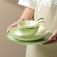 KAWASIMAYA 川岛屋 轻奢欧式金边餐具套装北欧风格陶瓷饭碗汤碗菜盘子家用组合 4.5英寸饭碗(抹茶绿)
