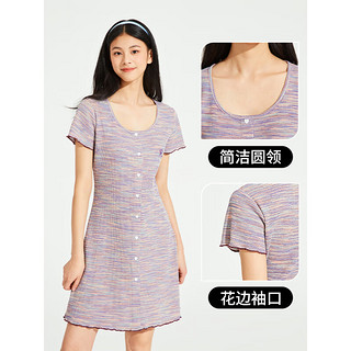 热风2024年夏季女士条纹针织裙 11紫色 S