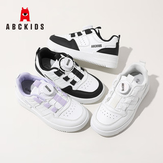 ABC KIDS童鞋儿童运动鞋男童旋转纽扣板鞋女童小白鞋3148PY白黑34 34码