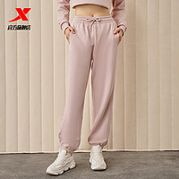 XTEP 特步 运动裤女2023冬季新款加绒纯色显瘦针织女裤长裤束脚宽松卫裤