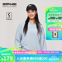 NORTHLAND 诺诗兰 女士休闲卫衣户外休闲运动宽松舒适圆领纯色百搭长袖NHDCT2586S 石洗蓝色-女 175