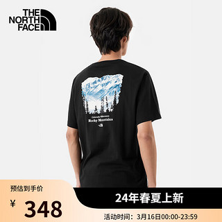 北面（The North Face）短袖T恤男山脉印花休闲运动衫宽松舒适透气半袖24春夏|88GK JK3/黑色 L/175