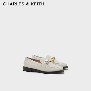 CHARLES&KEITH24春季质感马衔扣饰英伦乐福鞋单鞋子女鞋女士CK1-70900505 粉白色Chalk 37