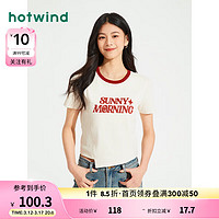 热风（Hotwind）短袖女2024年夏季女士拼领字母插肩休闲基础舒适亲肤显瘦T恤 08杏色 S