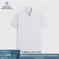 布克兄弟(BrooksBrothers)男士24早春新款修身版Supima棉免烫短袖正装衬衫 9003-红蓝格纹 1