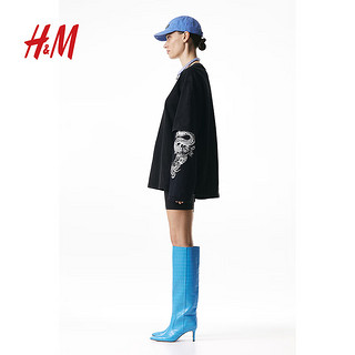 H&M【H2合作系列】女士短裤2024春水洗重磅机车短裤1226203 黑色 1