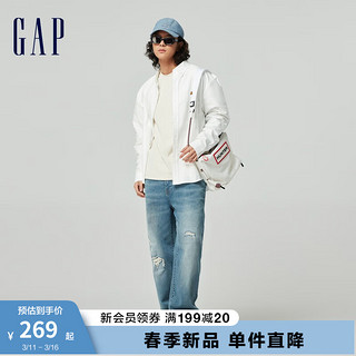 Gap男女装2024春季纯棉小熊logo长袖衬衫简约百搭上衣890975 米白色 185/104A(XXL) 亚洲尺码