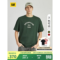 CAT 卡特彼勒 卡特24春男士户外LOGO设计宽松短袖T恤 深绿色 L