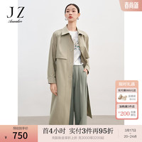 玖姿·安娜蔻简约造型感个性收腰落肩翻领长外套风衣2024春季 草绿 M