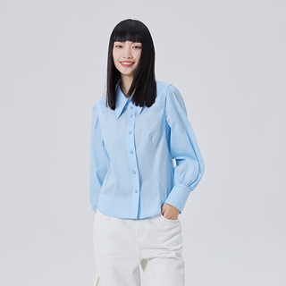 艾莱依（ERAL）结构质感衬衫女士薄款修身上衣春秋款高级感气质打底小衫 卷云蓝 170/92A
