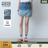 Teenie Weenie小熊女装2024年夏季新款渐变牛仔短裙A字高腰半身裙 中蓝色 1