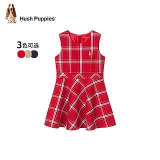 暇步士（Hush Puppies）童装儿童女大童秋季马甲裙简约圆领优雅时尚 珊瑚红 110cm