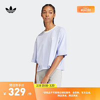 adidas印花宽松运动上衣短袖T恤女装春季阿迪达斯三叶草 浅紫 2XS