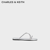 CHARLES&KEITH24春季法式凉鞋细条带平底拖鞋女CK1-70381037 Silver银色 35