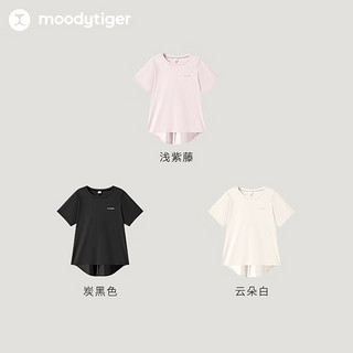 moodytiger女童短袖T恤24夏季吸汗圆领纯色宽松运动上衣薄款 浅紫藤|预计4.1号发货 165cm