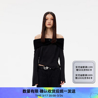 RE'VAN芮范2024春季设计师款高级感一字领短单衣RM10801061 黑色 XS/34