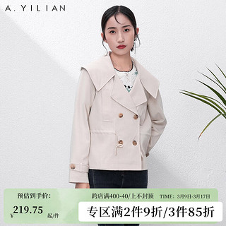 阿依莲2024春季新款风衣外套女时尚休闲显瘦气质收腰大翻领短风衣 浅杏