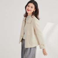【绵羊毛100%短款双面呢外套】春季经典纯色翻领女式大衣