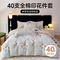 Letsleep 绘睡 床上四件套 100%纯棉 被套床单枕套全棉印花被套200*230cm 花语