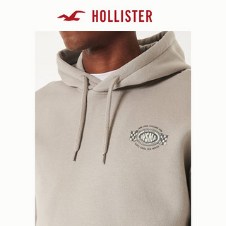 HOLLISTER春夏美式宽松抓绒图案长袖帽衫卫衣男女装 355915-1 浅棕色 L (180/108A)